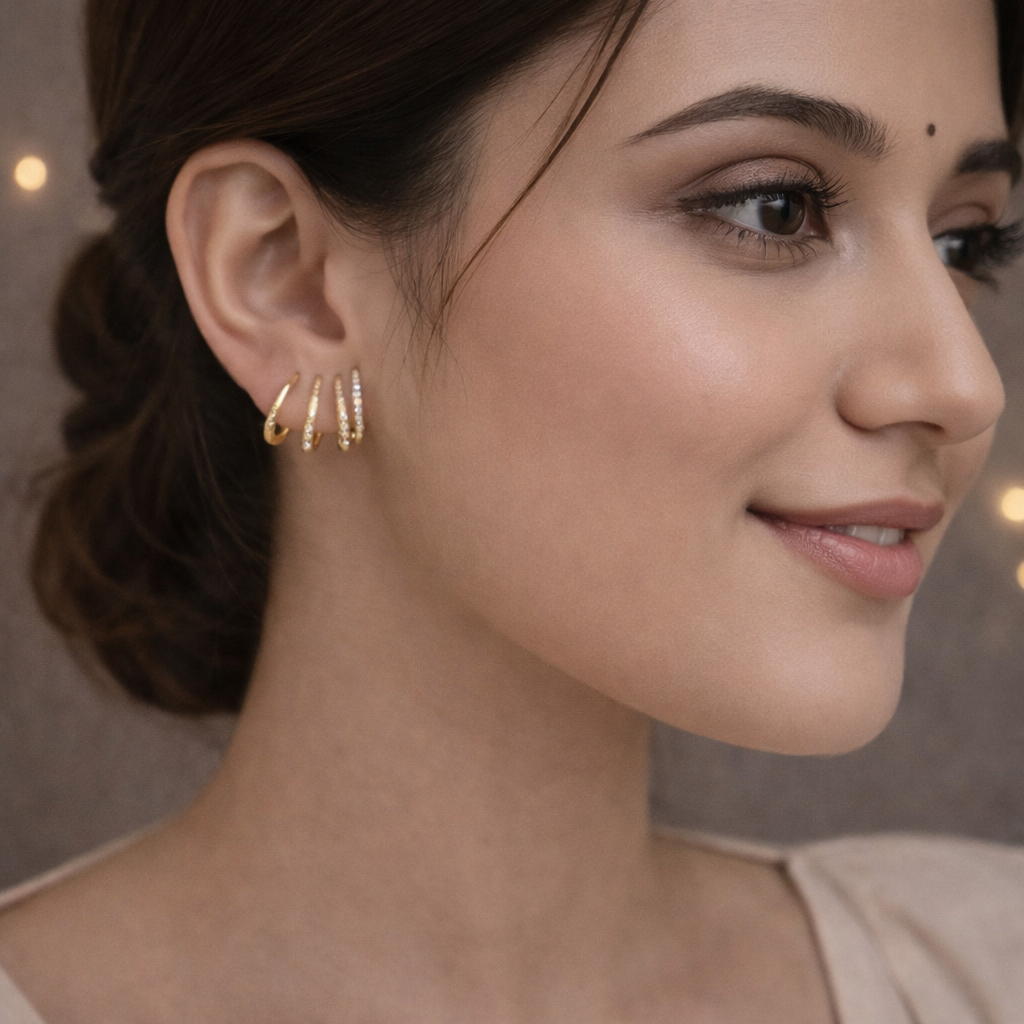 Korean Style Gold Wave Crystal Earrings for Women | Minimal Alloy Stud Jewellery