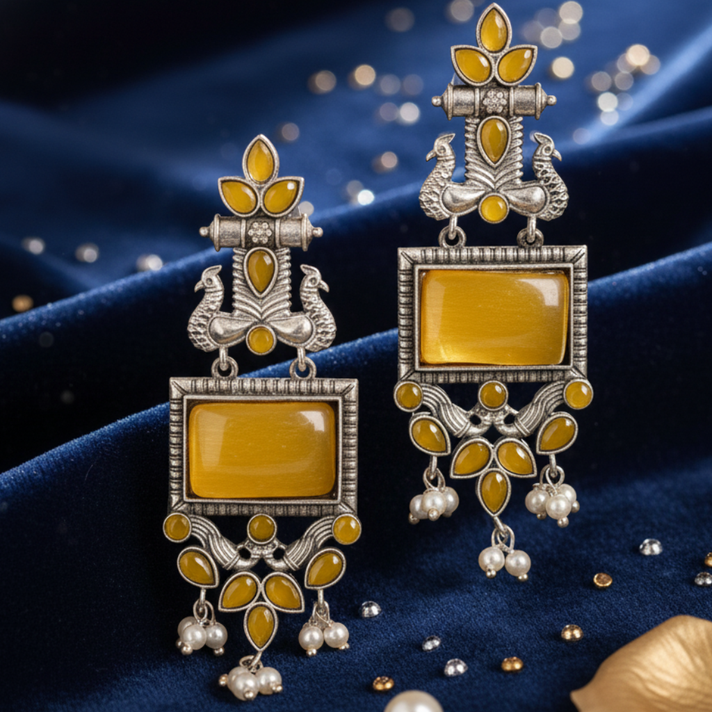 Soba Creations Long Dangler Earrings | Silver Oxidized Ethnic Wear Earrings for Women & Girls | Traditional Partywear Fashion Jewellery