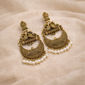 Antique Gold Tribal Chandbali Earrings with Pearl Drops & Peacock Motif | Ethnic Indian Jewellery