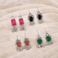 Antique Multicolor Oxidised Afghani Earring Combo Set for Women & Girls (Set of 4)