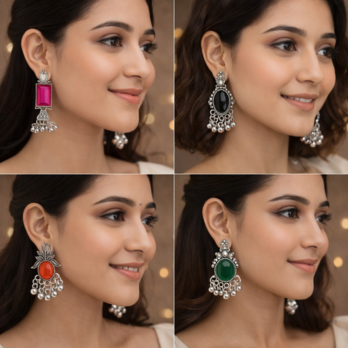 Antique Multicolor Oxidised Afghani Earring Combo Set for Women & Girls (Set of 4)