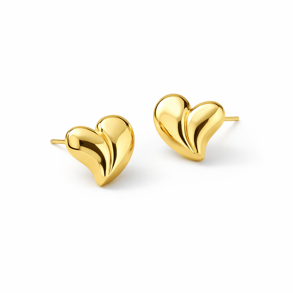 Chunky Gold Puffy Heart Stud Earrings for Women | Statement Dome Heart Jewellery