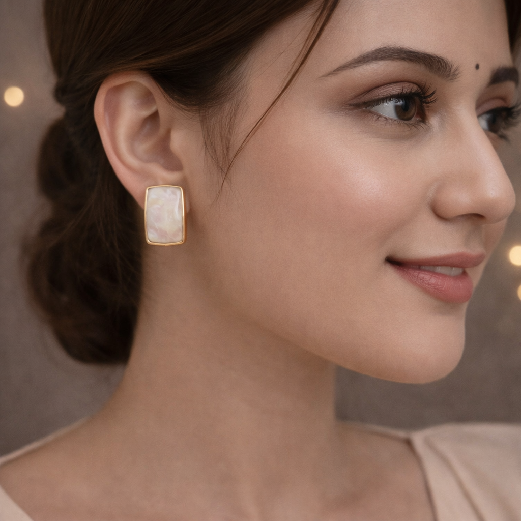Korean Style White Oil Drop Arc Earrings for Women | Minimal Off-White Alloy Studs