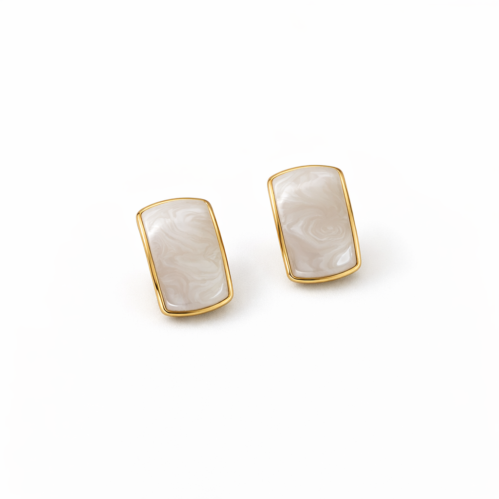 Korean Style White Oil Drop Arc Earrings for Women | Minimal Off-White Alloy Studs