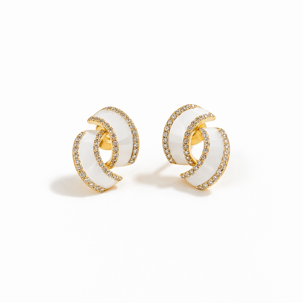 Korean Style French Oil Drop Earrings for Women | Golden White Geometric Fashion Jewellery