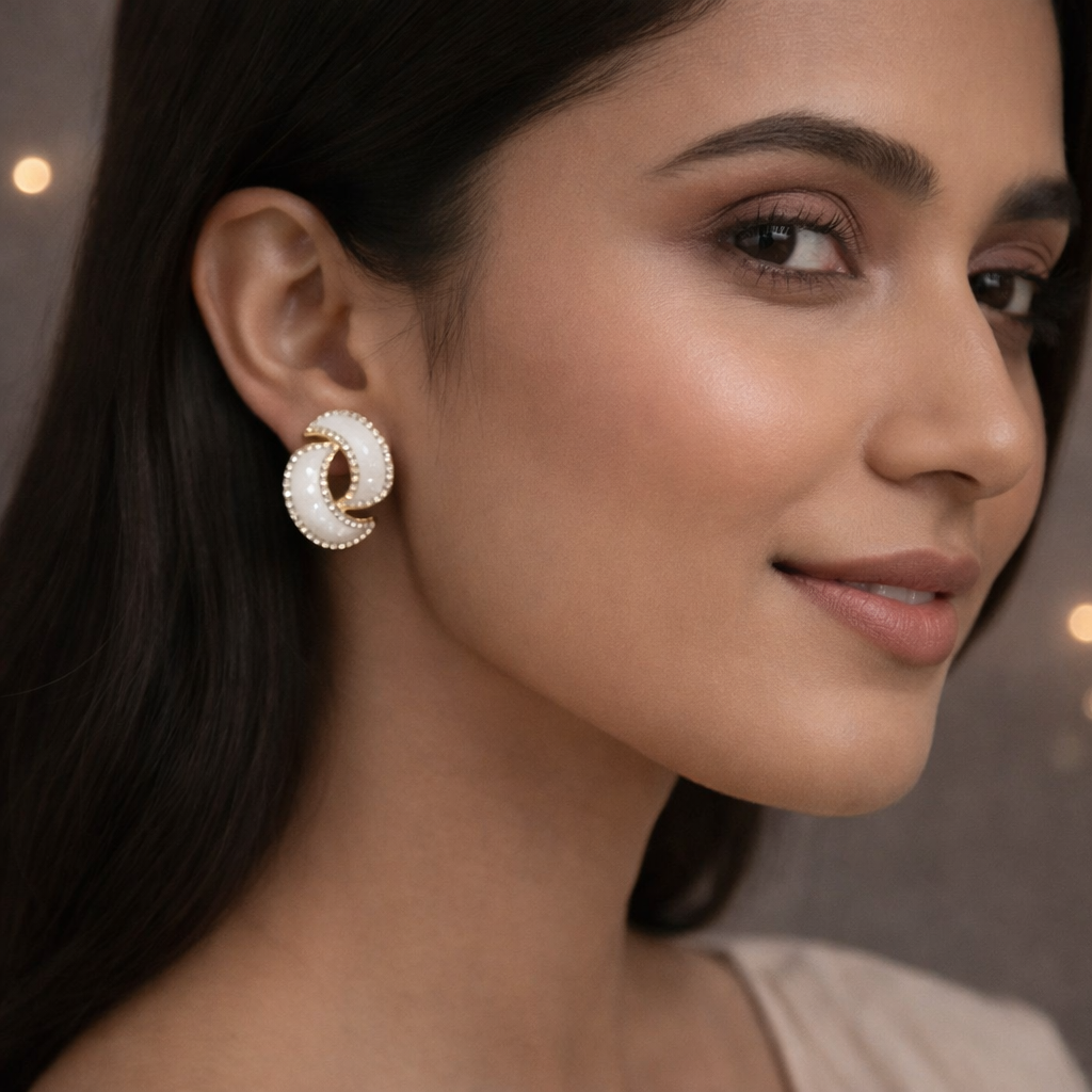 Korean Style French Oil Drop Earrings for Women | Golden White Geometric Fashion Jewellery