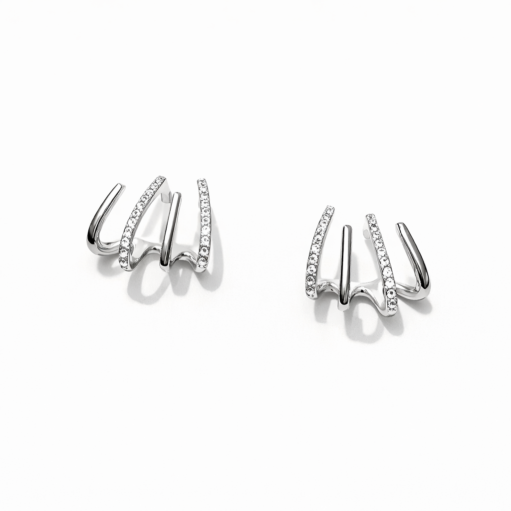 Korean Style Silver Plated Claw Cuff Earrings for Women | Minimal Alloy Stud Jewellery