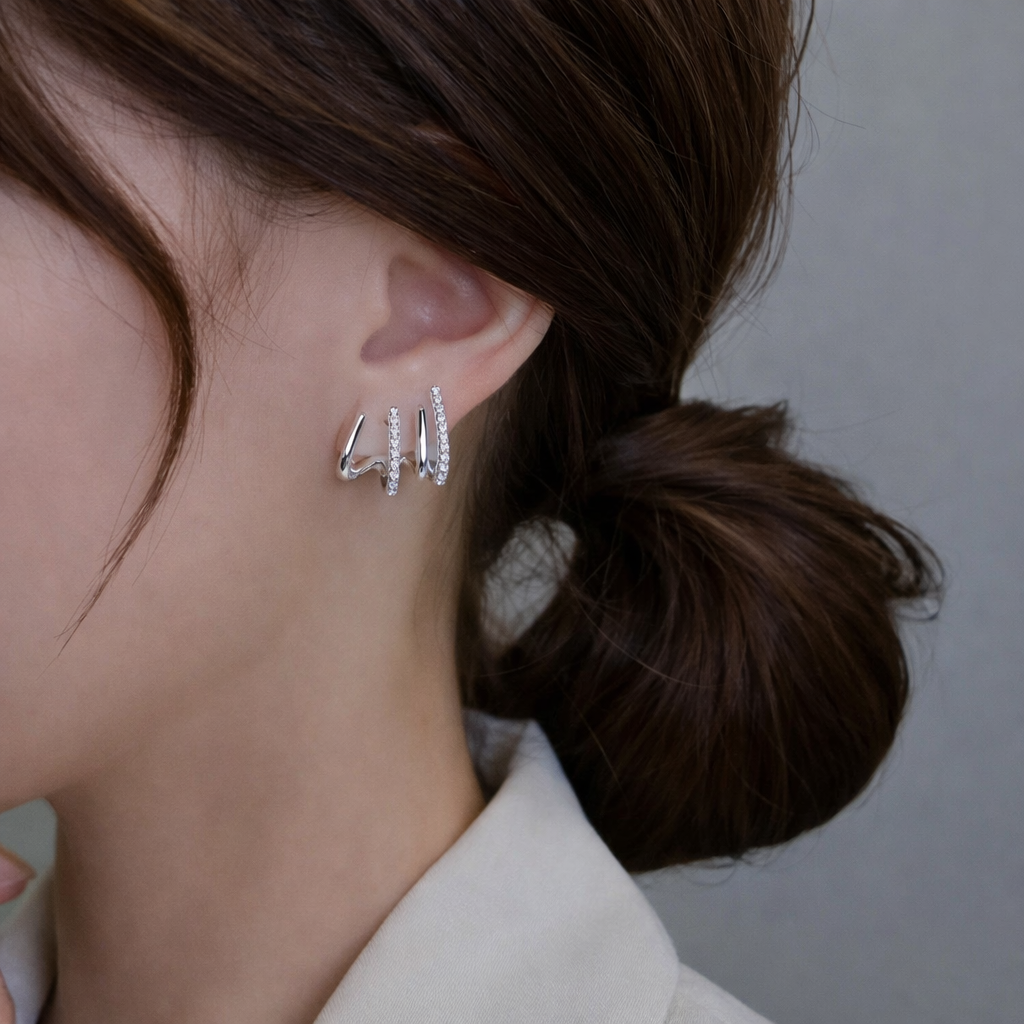 Korean Style Silver Plated Claw Cuff Earrings for Women | Minimal Alloy Stud Jewellery