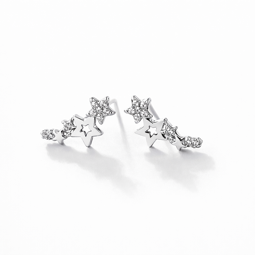 Korean Style Silver Zircon Star Earrings for Women | Minimal Glittering Star Stud Jewellery