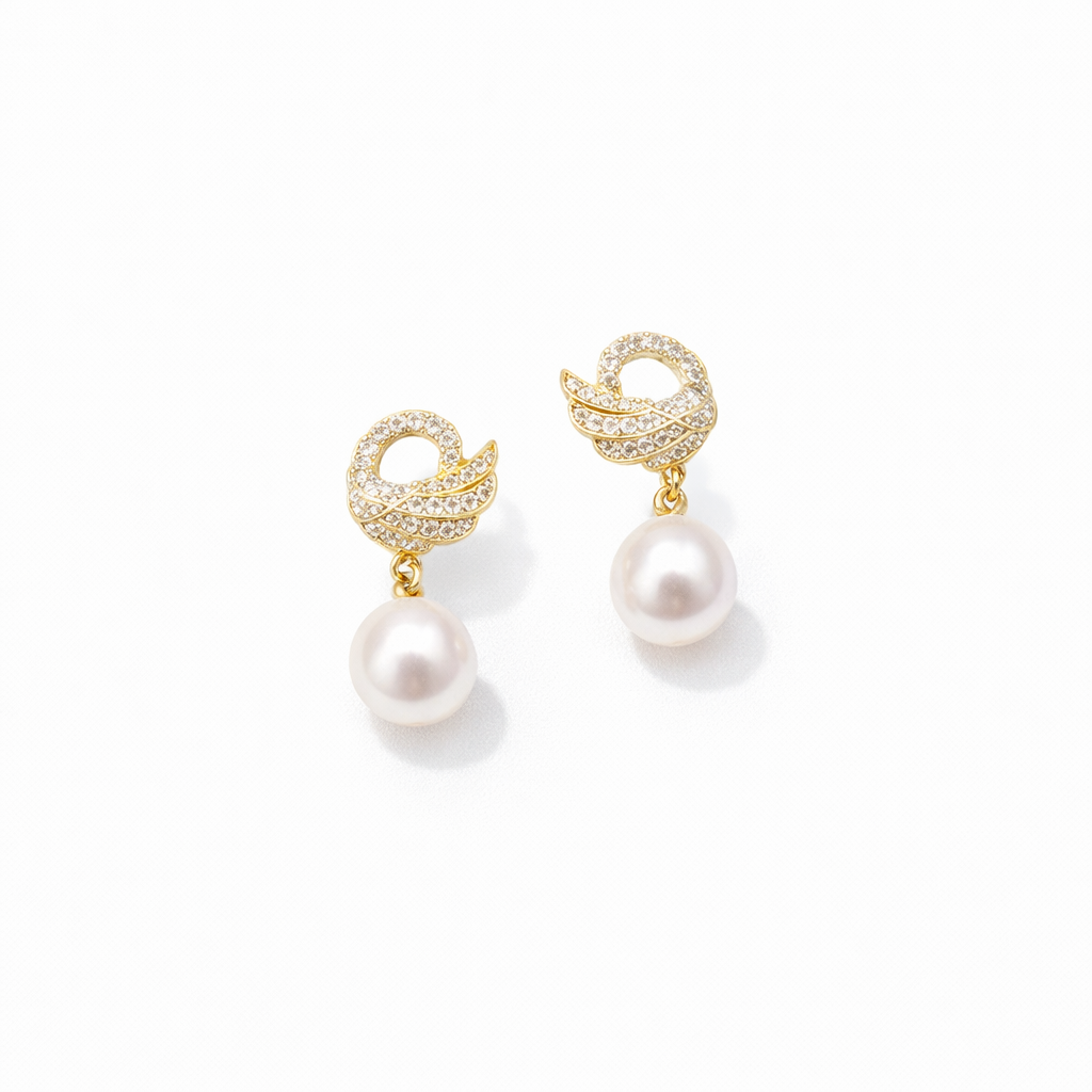 Korean Style Swan Pearl Drop Earrings for Women | Golden White Elegant Alloy Jewellery