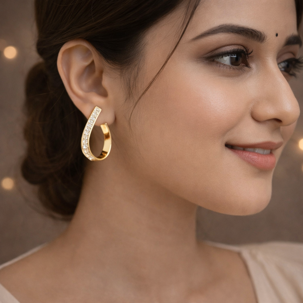 Elegant Korean Style Golden Hoop Earrings for Women | Trendy Minimal Alloy Jewellery