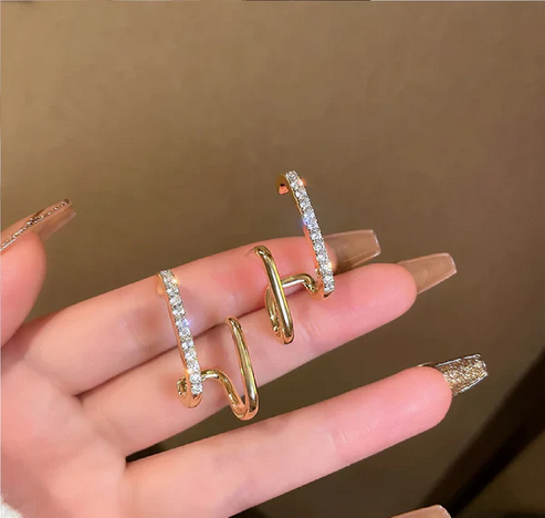 Korean Style Geometric Ear Cuff Earrings for Women | Golden Crystal Western Jewellery