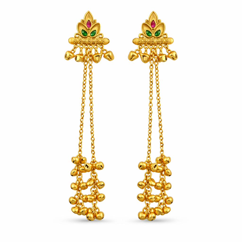 Royal Kashmiri Long Chain Ghungroo Drop Earrings for Women | Traditional Ethnic Jewellery