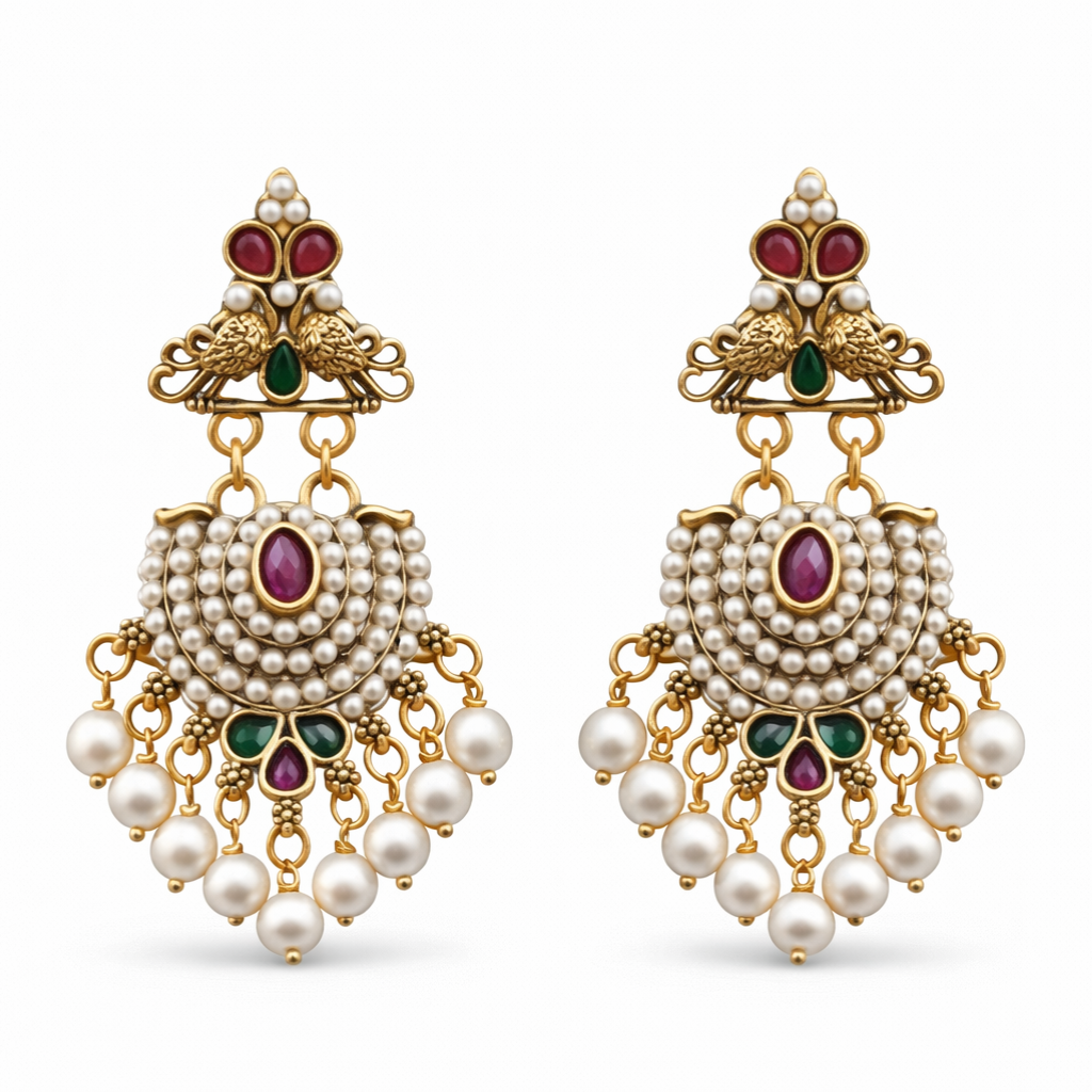 Fancy Traditional Pearl Jhumka Earrings for Women | Navratri Bridal Meenakari Ethnic Jewellery