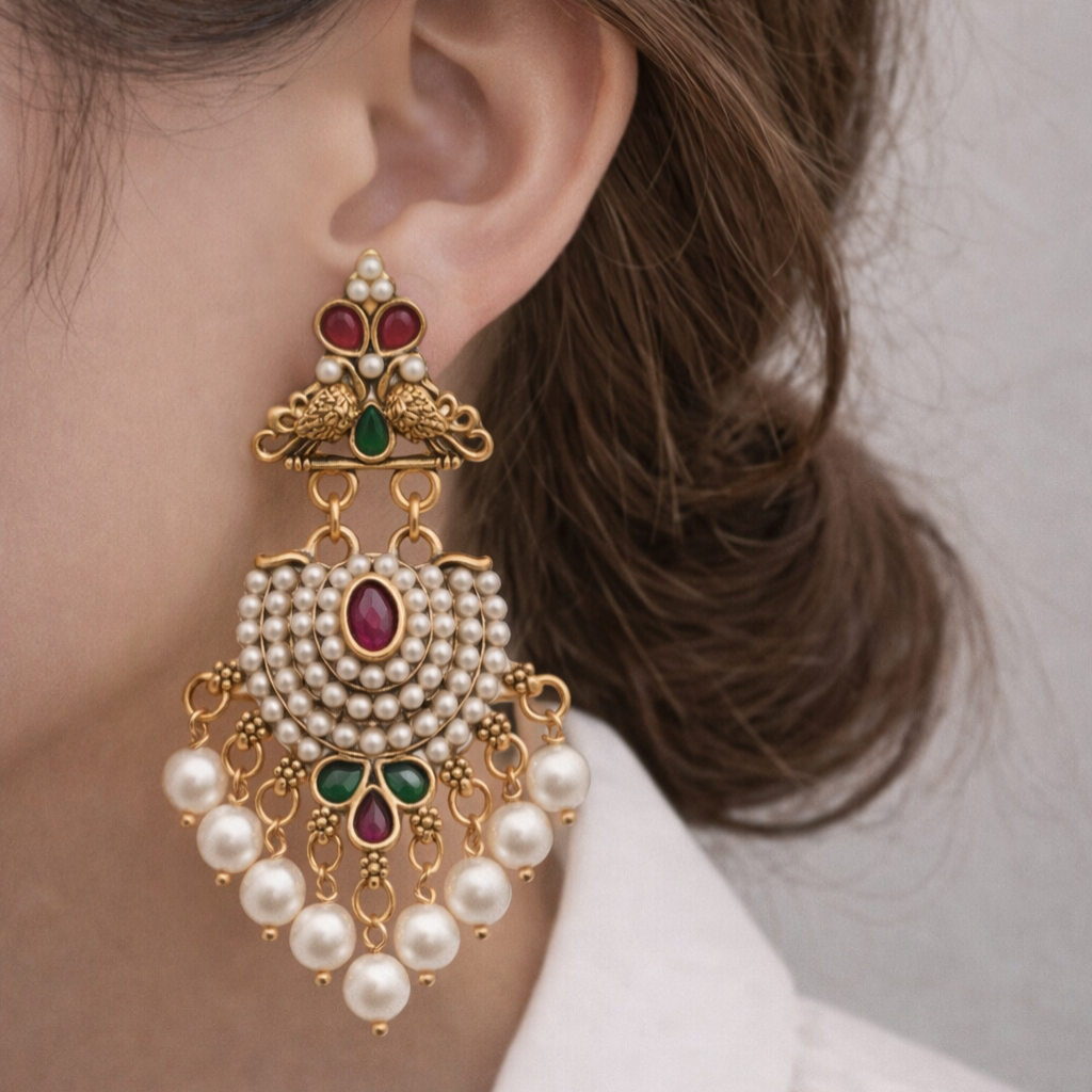 Fancy Traditional Pearl Jhumka Earrings for Women | Navratri Bridal Meenakari Ethnic Jewellery