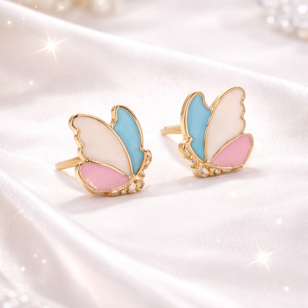 Trendy Butterfly Enamel Earrings for Women | Pink & Blue Stylish Imitation Jewelry for Daily & Party Wear