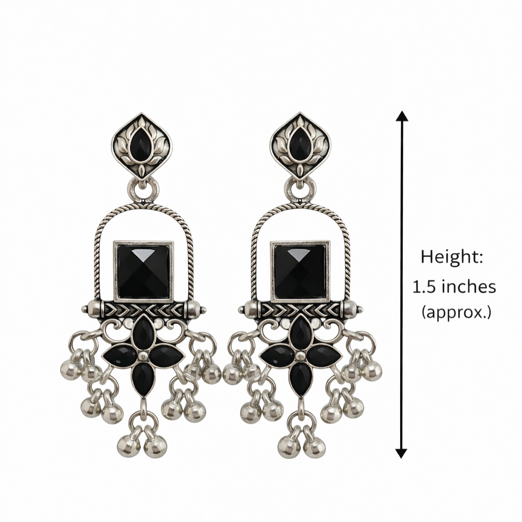 Traditional Silver Oxidised Green Kundan Dangler Earrings for Women | Antique Alloy Ethnic Jewellery