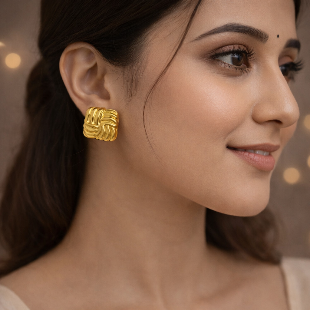 Square Shaped Stainless Steel Anti-Tarnish Earrings for Women | Golden Western Jewellery