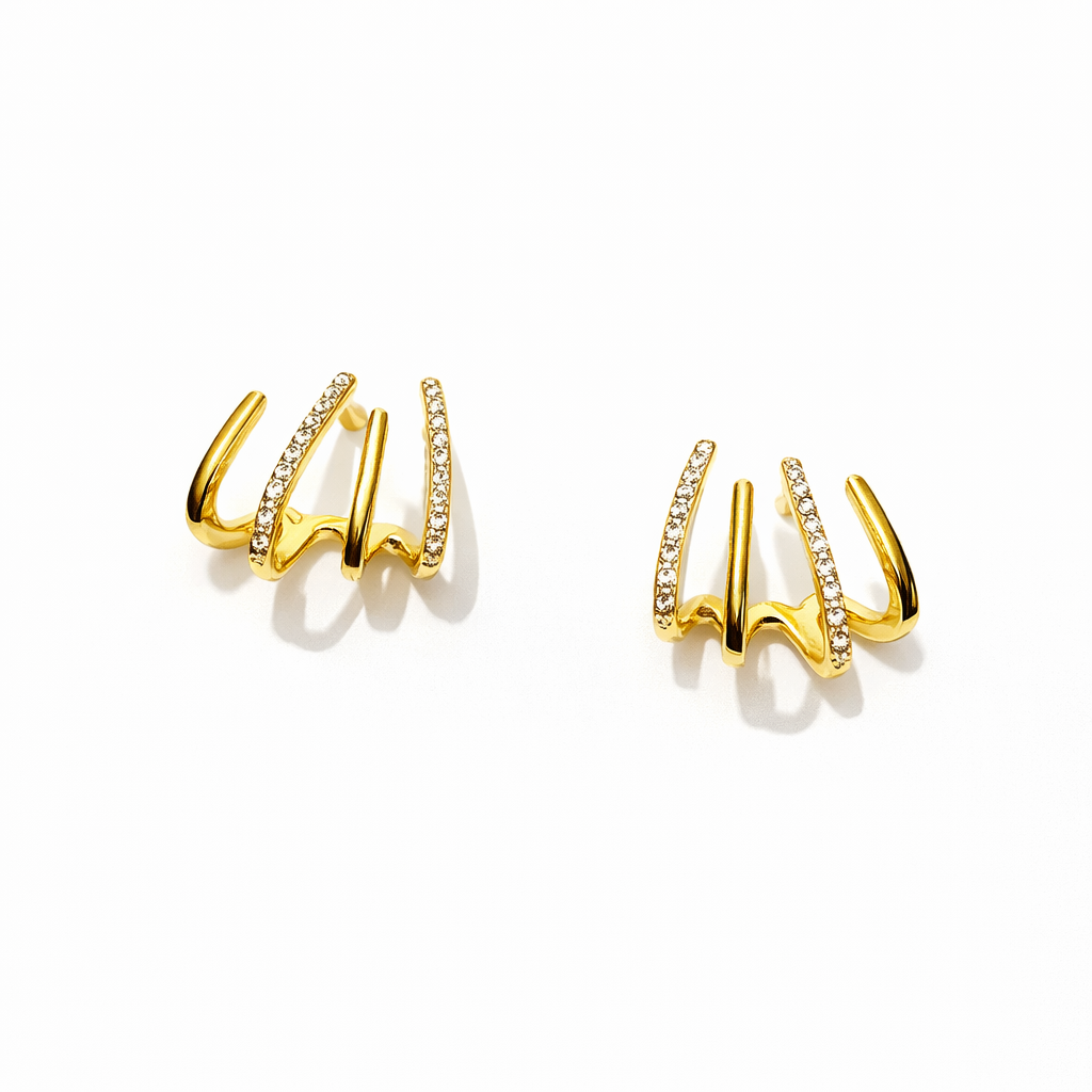 Korean Style Gold Wave Crystal Earrings for Women | Minimal Alloy Stud Jewellery